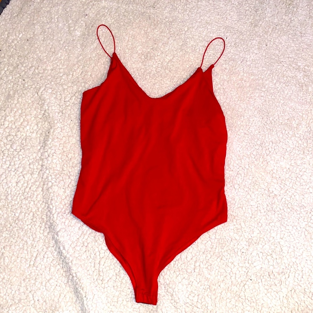 Red super soft body suit w/ cami straps size: M